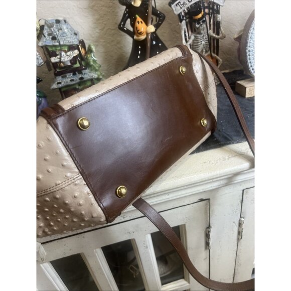 Brahmin Ostrich Arden Convertible Shoulder Satchel Golden Brown Crossbody - Picture 4 of 16